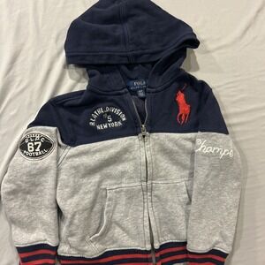 Polo Ralph Lauren Big Pony Hoodie Boys 3T Red Blue Gray Full Zip 67, Football NY
